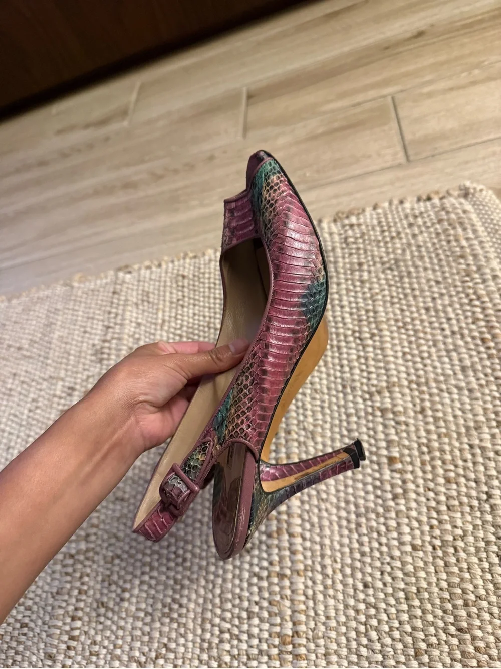 Vintage Manolo Blahnik Snakeskin Slingback Heels | Peep-Toe Pumps | Size 39.5